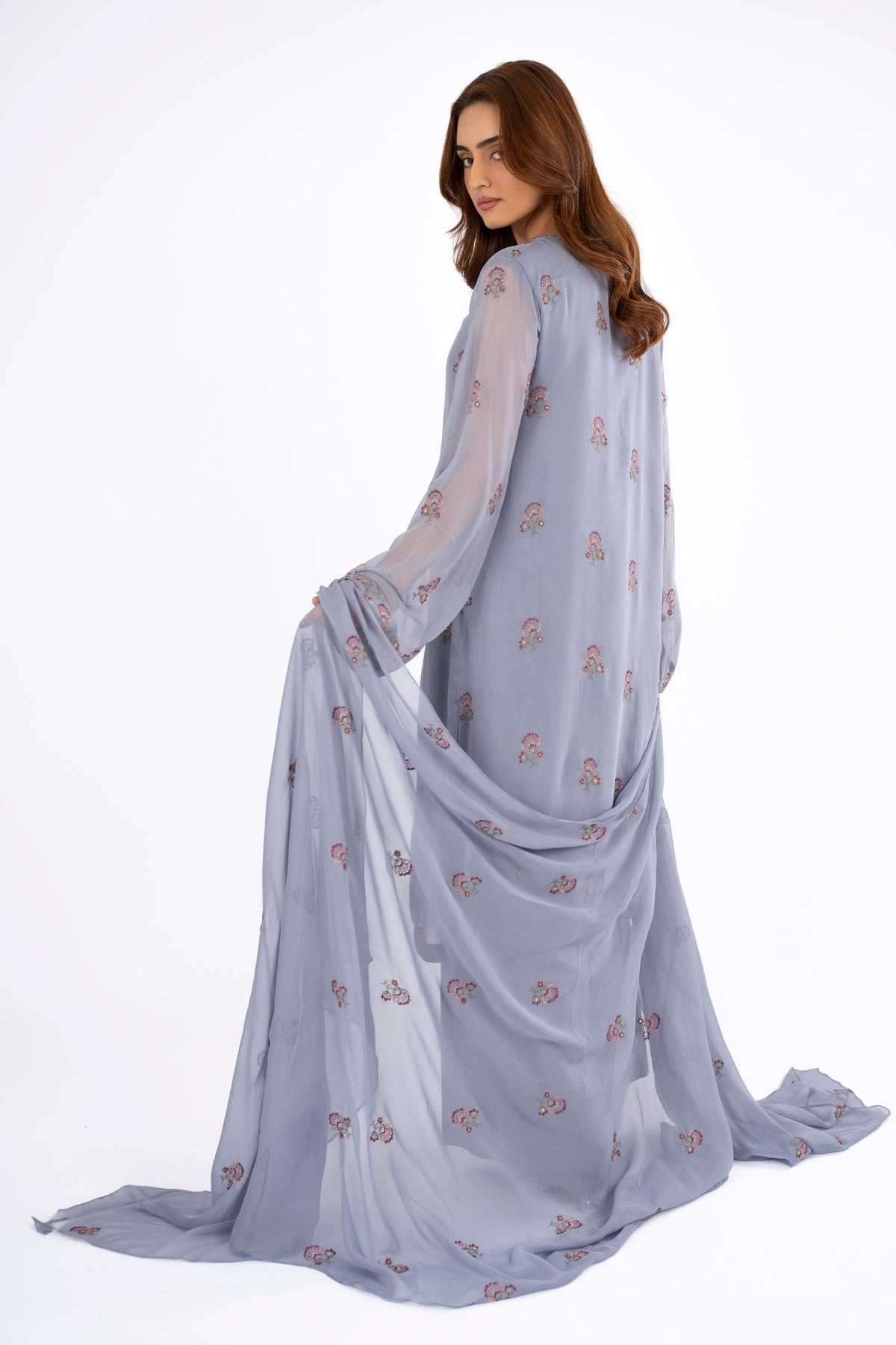 Embroidered & Embellished Grey Chiffon 3-Piece Unstitched Suit by The Fabric Store, photo 2