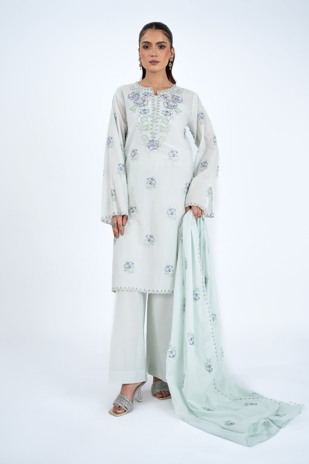 Embroidered Ice Blue Lawn 3-Piece Unstitched Suit by The Fabric Store