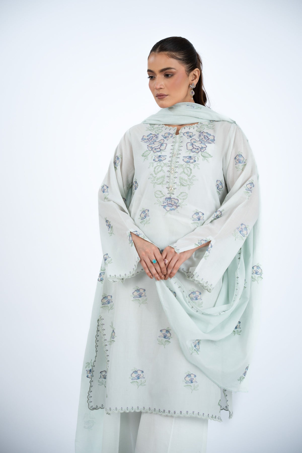 Embroidered Ice Blue Lawn 3-Piece Unstitched Suit by The Fabric Store, photo 4