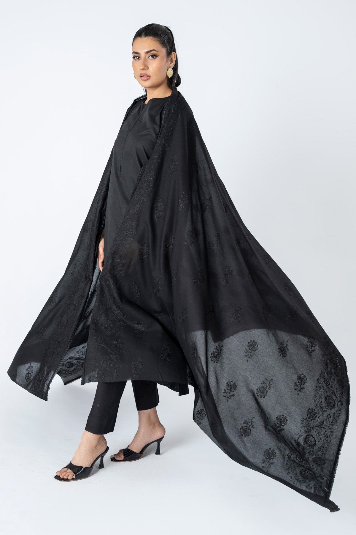Embroidered Black Lawn Shawl by The Fabric Store, photo 2