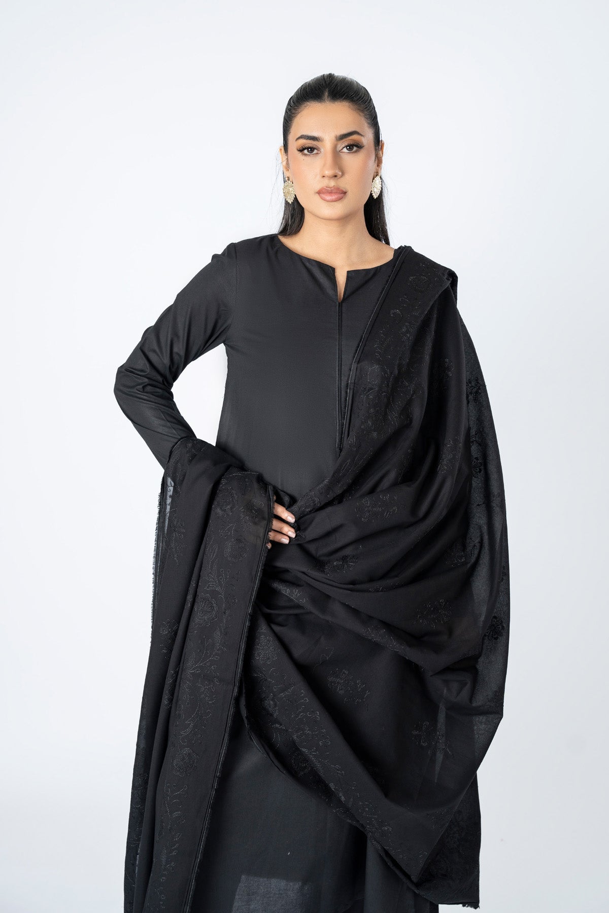 Embroidered Black Lawn Shawl by The Fabric Store, photo 3