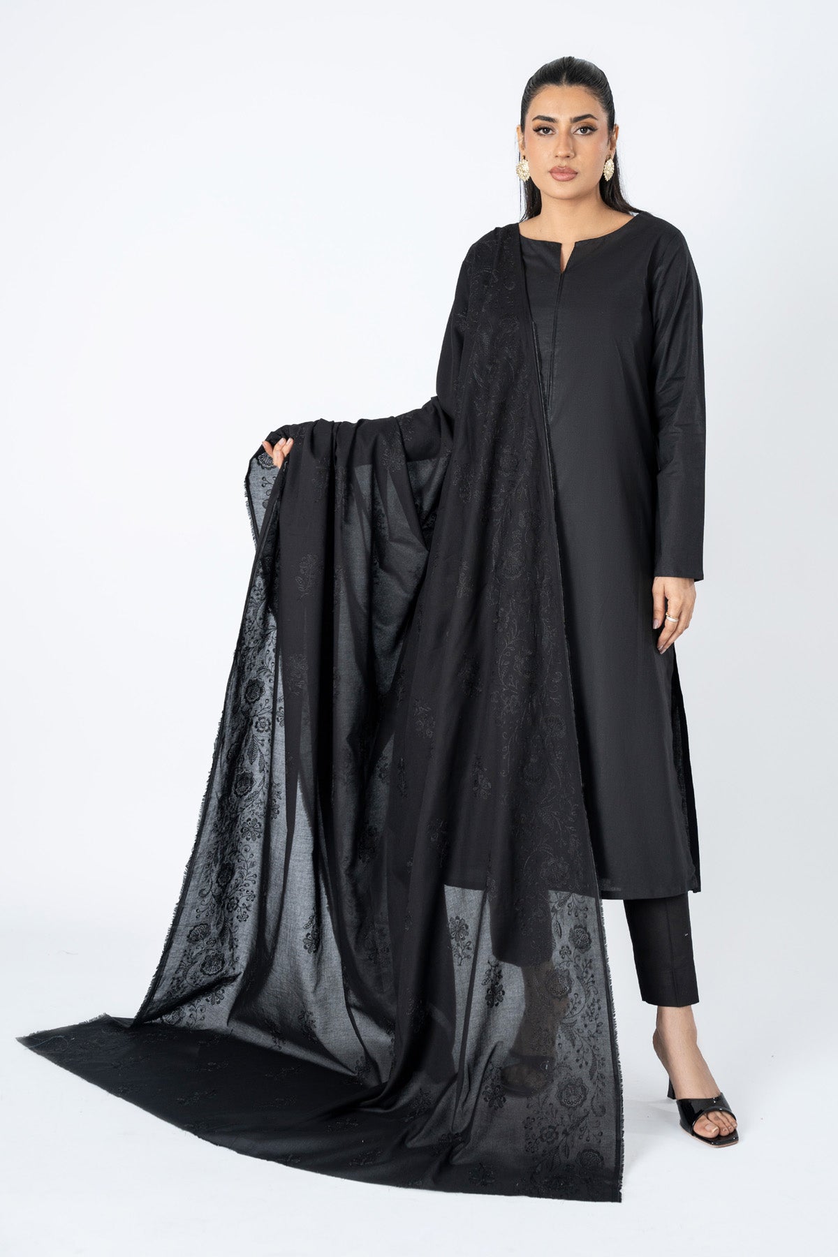 Embroidered Black Lawn Shawl by The Fabric Store, photo 4