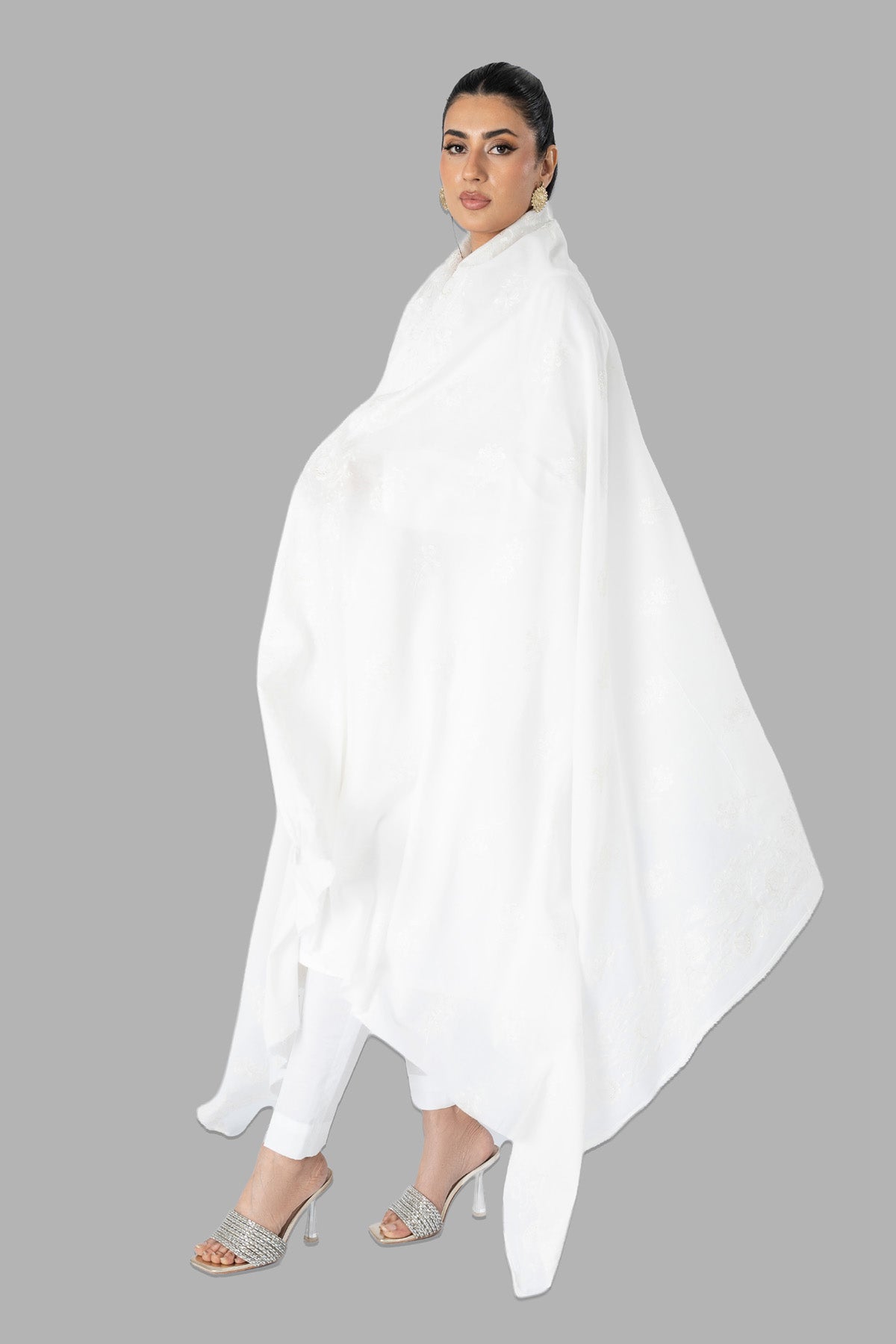 Embroidered White Lawn Shawl by The Fabric Store