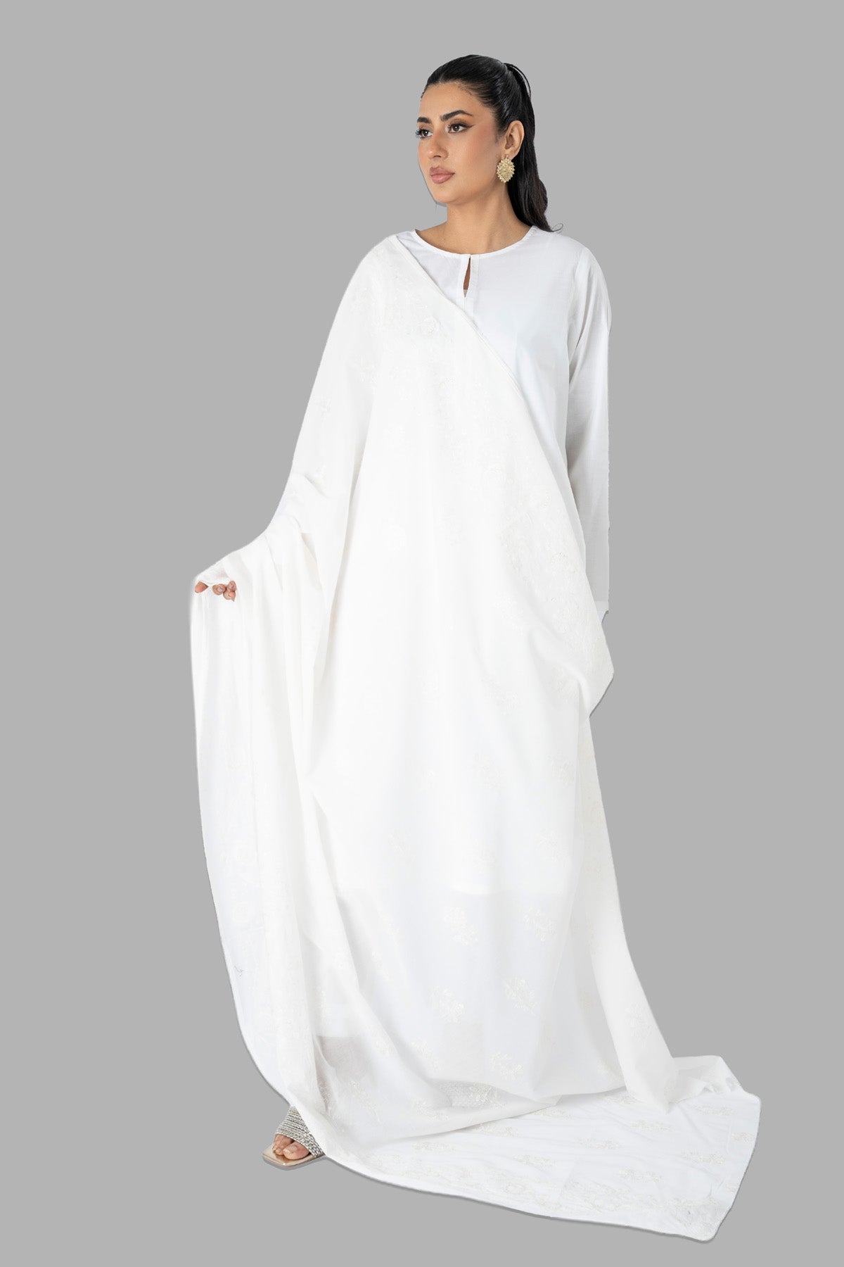 Embroidered White Lawn Shawl by The Fabric Store, photo 4