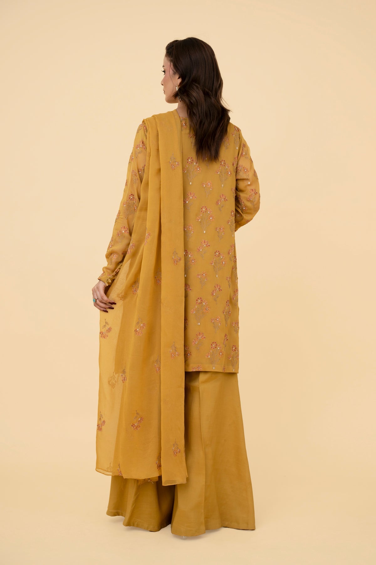 Embroidered & Embellished Yellow Chiffon 3-Piece Unstitched Suit by The Fabric Store, photo 3