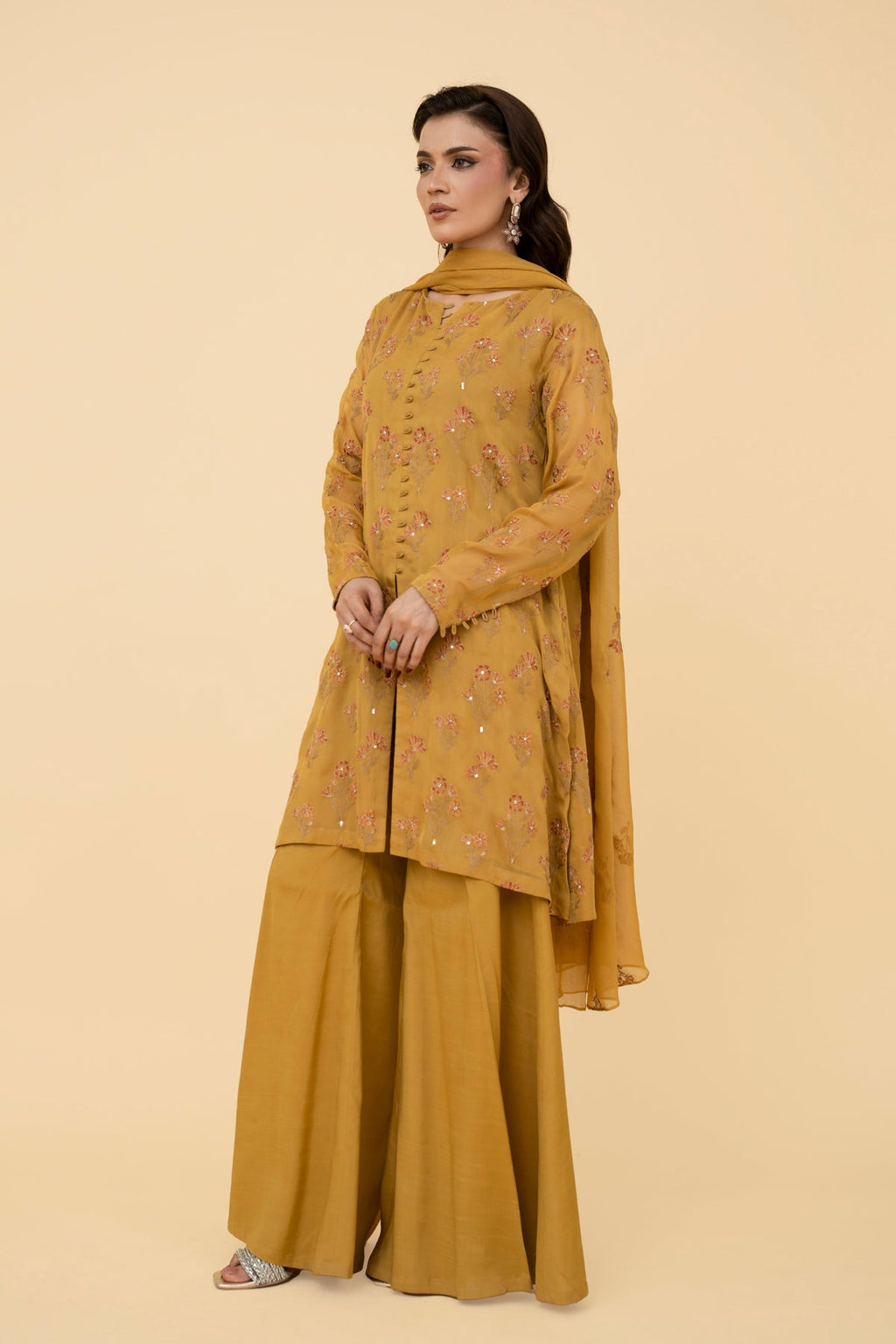 Embroidered & Embellished Yellow Chiffon 3-Piece Unstitched Suit by The Fabric Store, photo 4