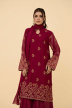 Embroidered D Pink Chiffon 3-Piece Unstitched Suit by The Fabric Store, photo 2
