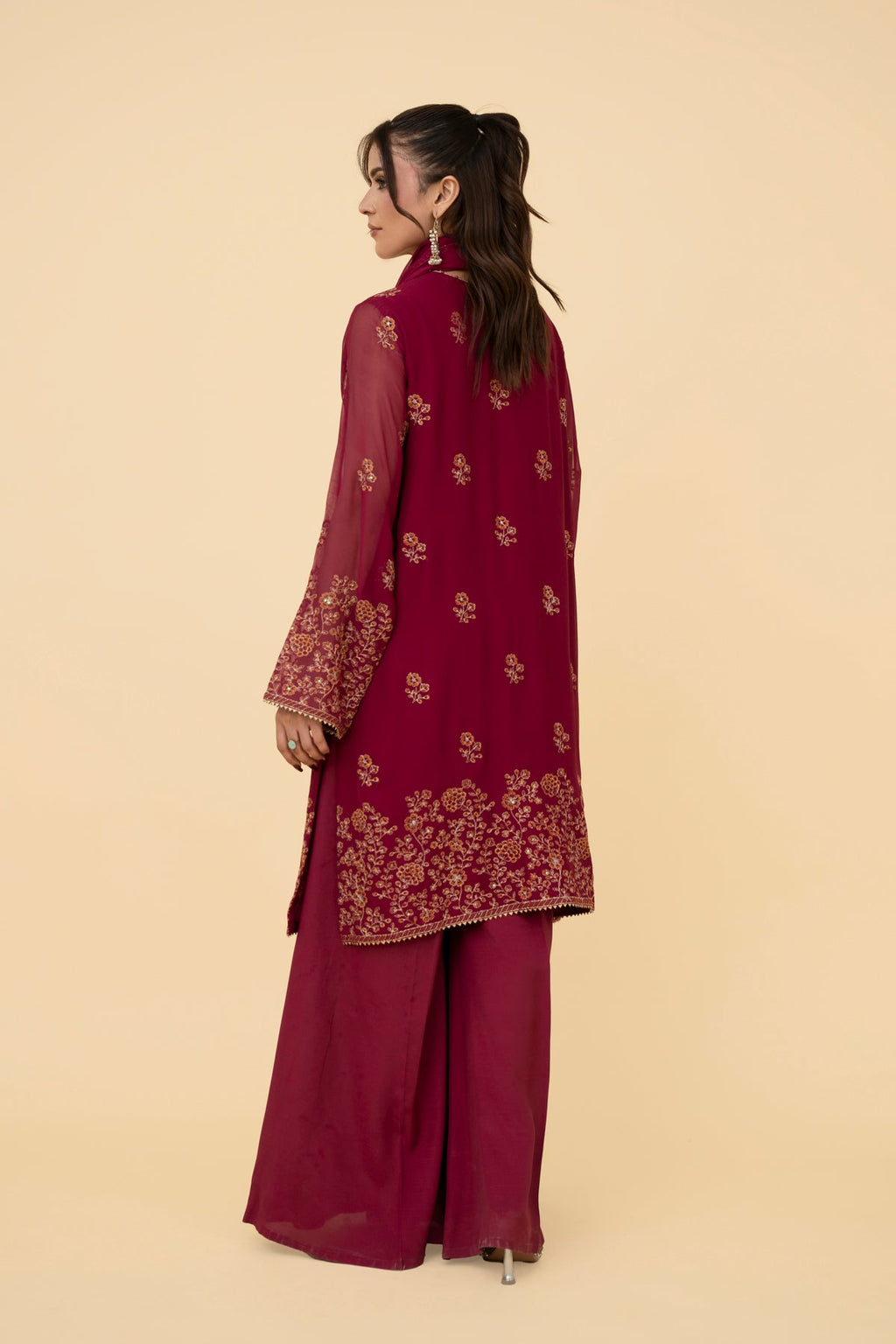 Embroidered D Pink Chiffon 3-Piece Unstitched Suit by The Fabric Store, photo 4