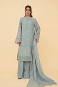 Embroidered Grey Chiffon 3-Piece Unstitched Suit by The Fabric Store