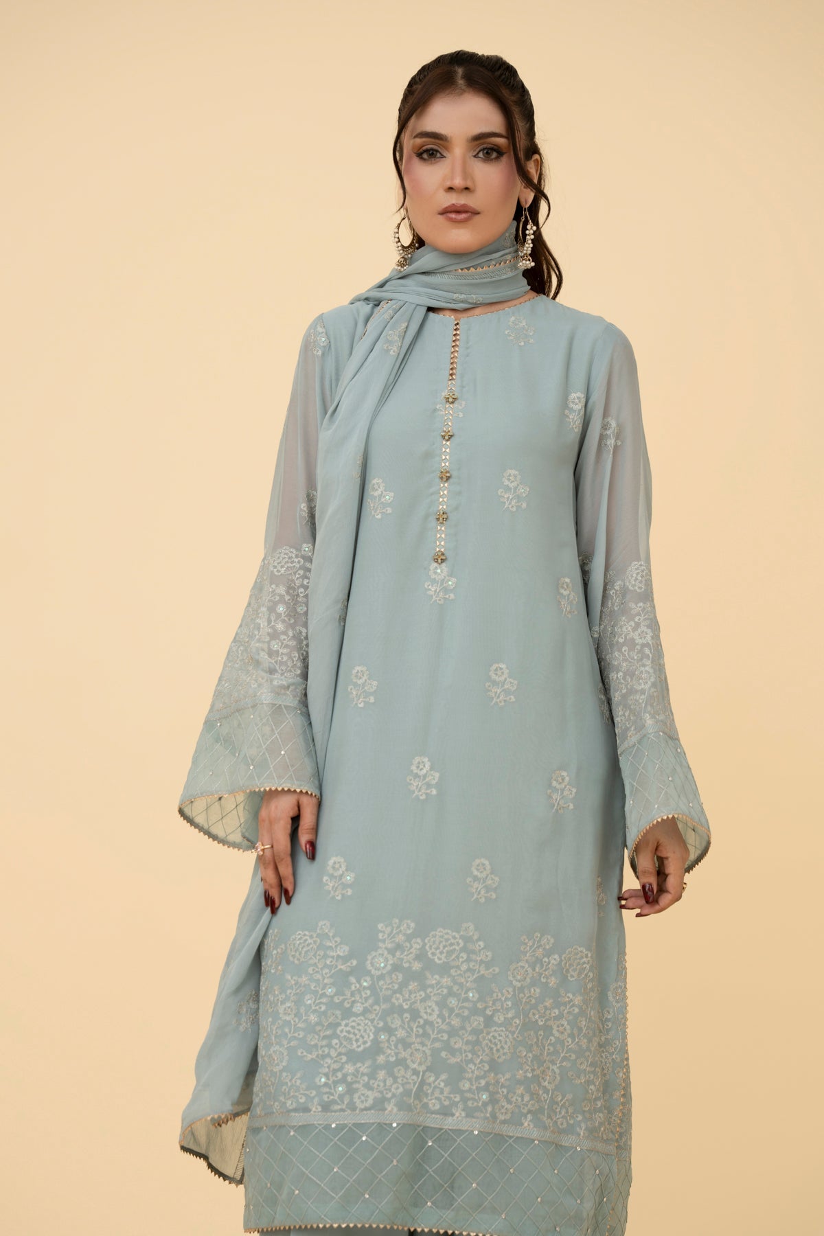 Embroidered Grey Chiffon 3-Piece Unstitched Suit by The Fabric Store, photo 2