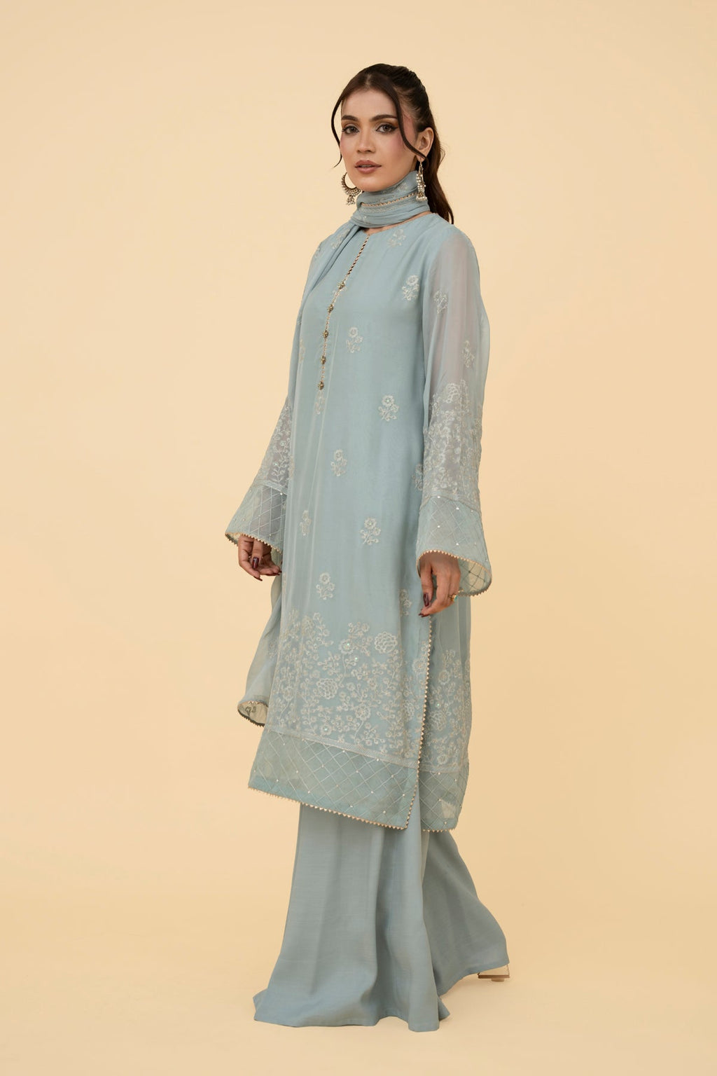 Embroidered Grey Chiffon 3-Piece Unstitched Suit by The Fabric Store, photo 4