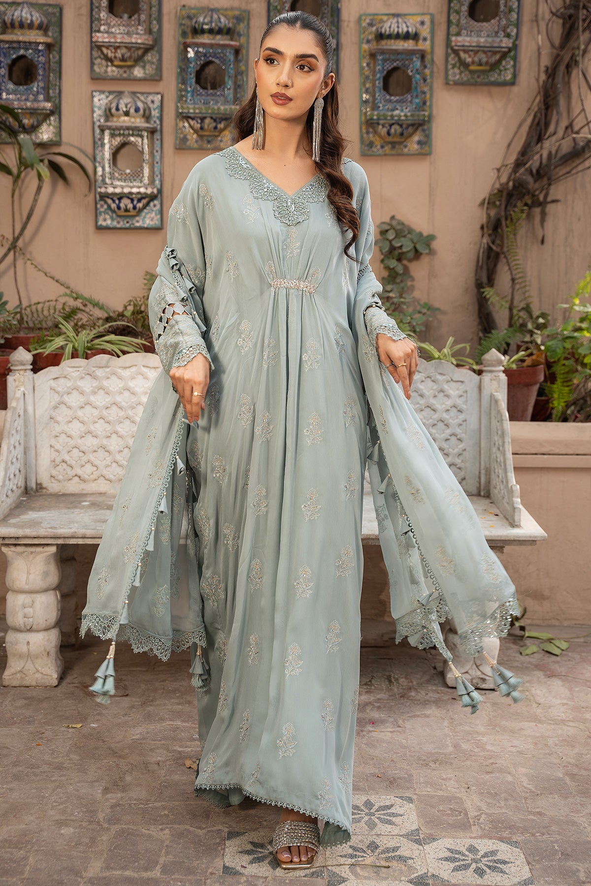 Embroidered & Embellished Grey Chiffon 3-Piece Unstitched Suit by The Fabric Store