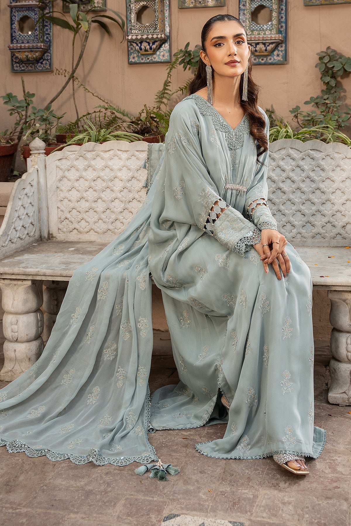 Embroidered & Embellished Grey Chiffon 3-Piece Unstitched Suit by The Fabric Store, photo 3