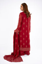 Embroidered & Embellished Red Chiffon 3-Piece Unstitched Suit by The Fabric Store, photo 2