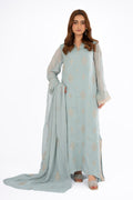 Embroidered & Embellished Grey Chiffon 3-Piece Unstitched Suit by The Fabric Store