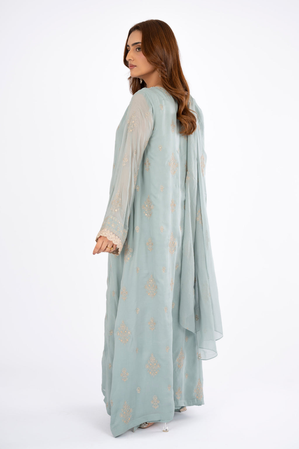 Embroidered & Embellished Grey Chiffon 3-Piece Unstitched Suit by The Fabric Store, photo 2