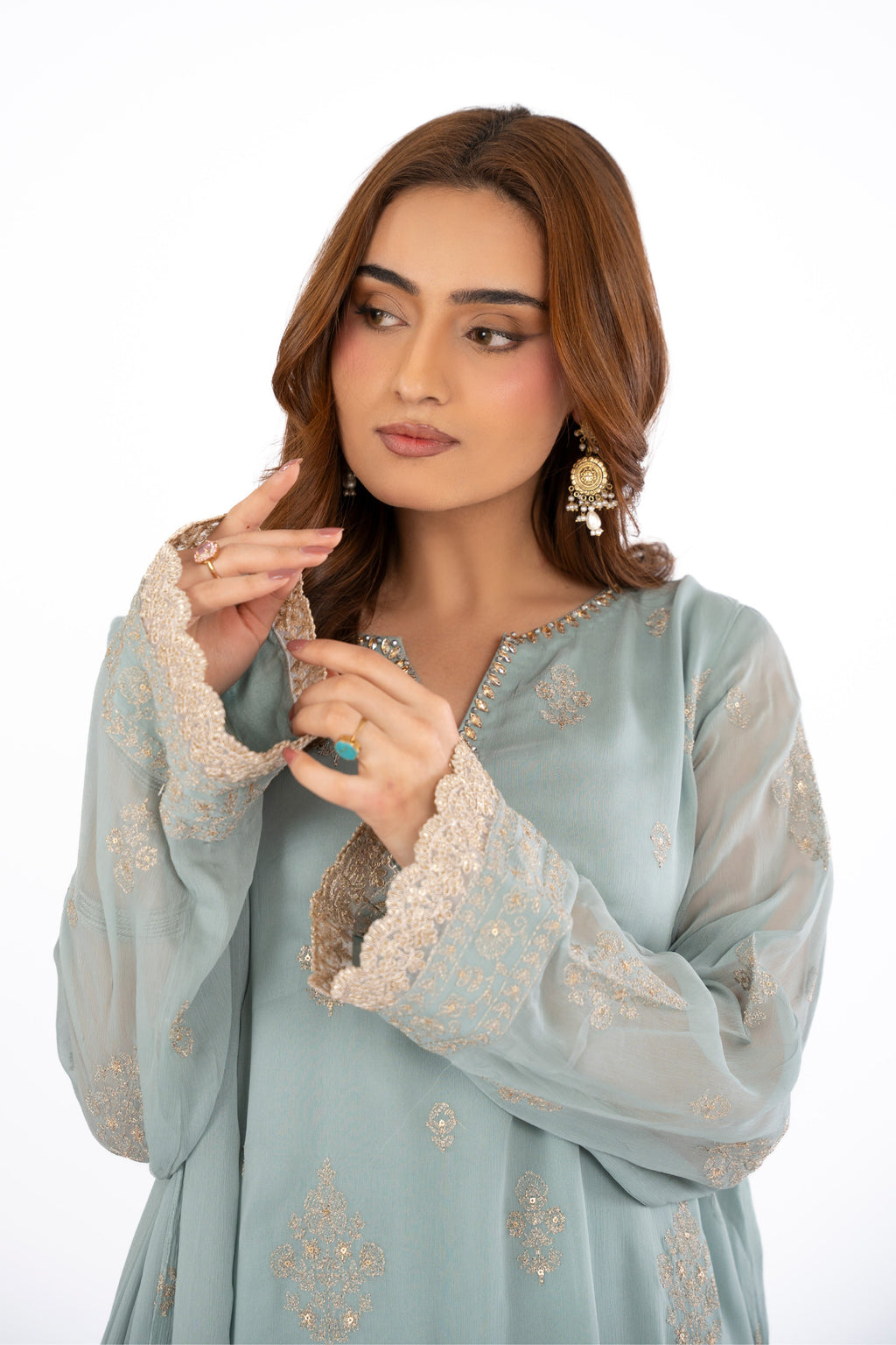 Embroidered & Embellished Grey Chiffon 3-Piece Unstitched Suit by The Fabric Store, photo 3