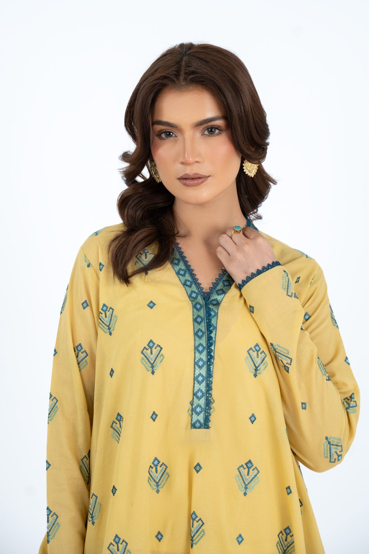 Embroidered Yellow Lawn 2-Piece Unstitched Suit by The Fabric Store, photo 3