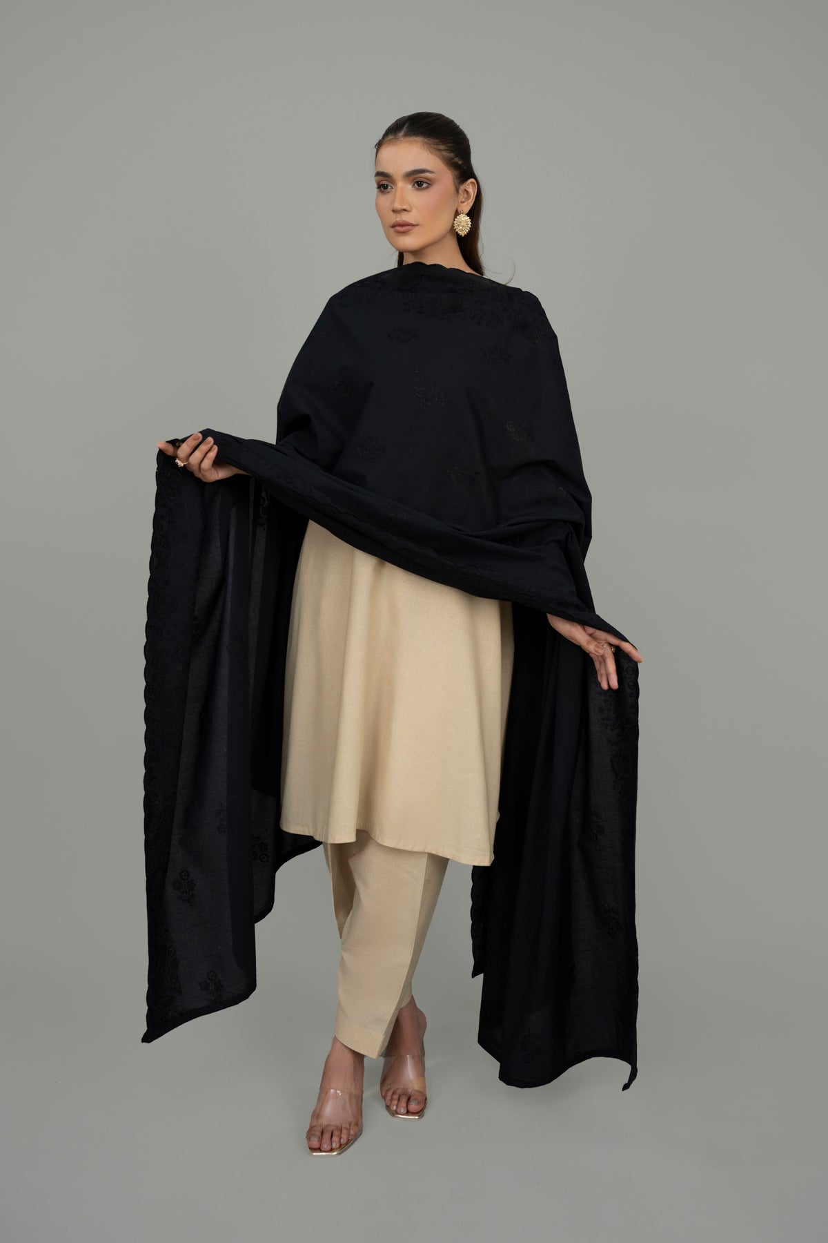 Embroidered Black Lawn Unstitched Shirt by The Fabric Store