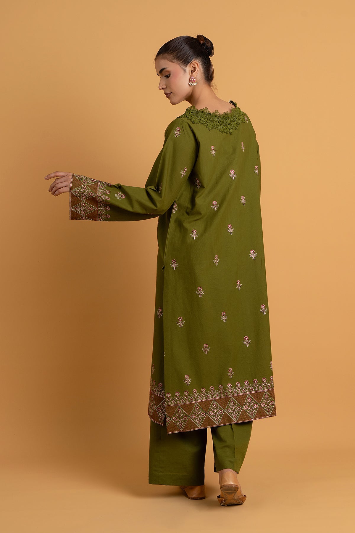 Embroidered Olive Green Slub Khaddar 2-Piece Unstitched Suit by The Fabric Store, photo 2