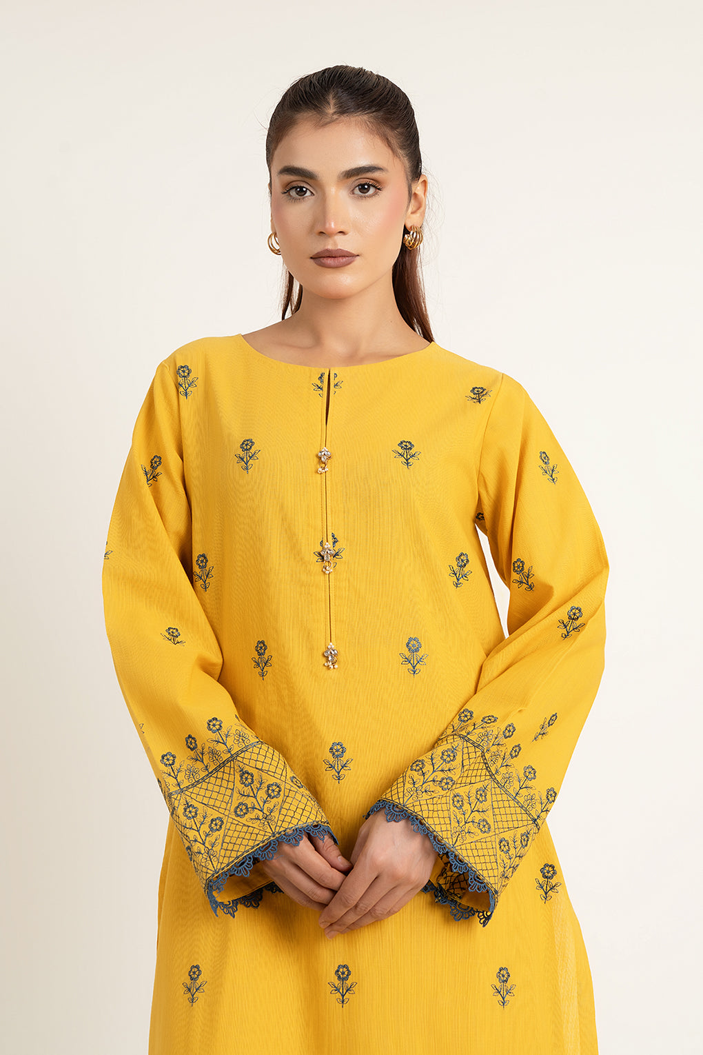 Embroidered Yellow Slub Khaddar 2-Piece Unstitched Suit by The Fabric Store, photo 4