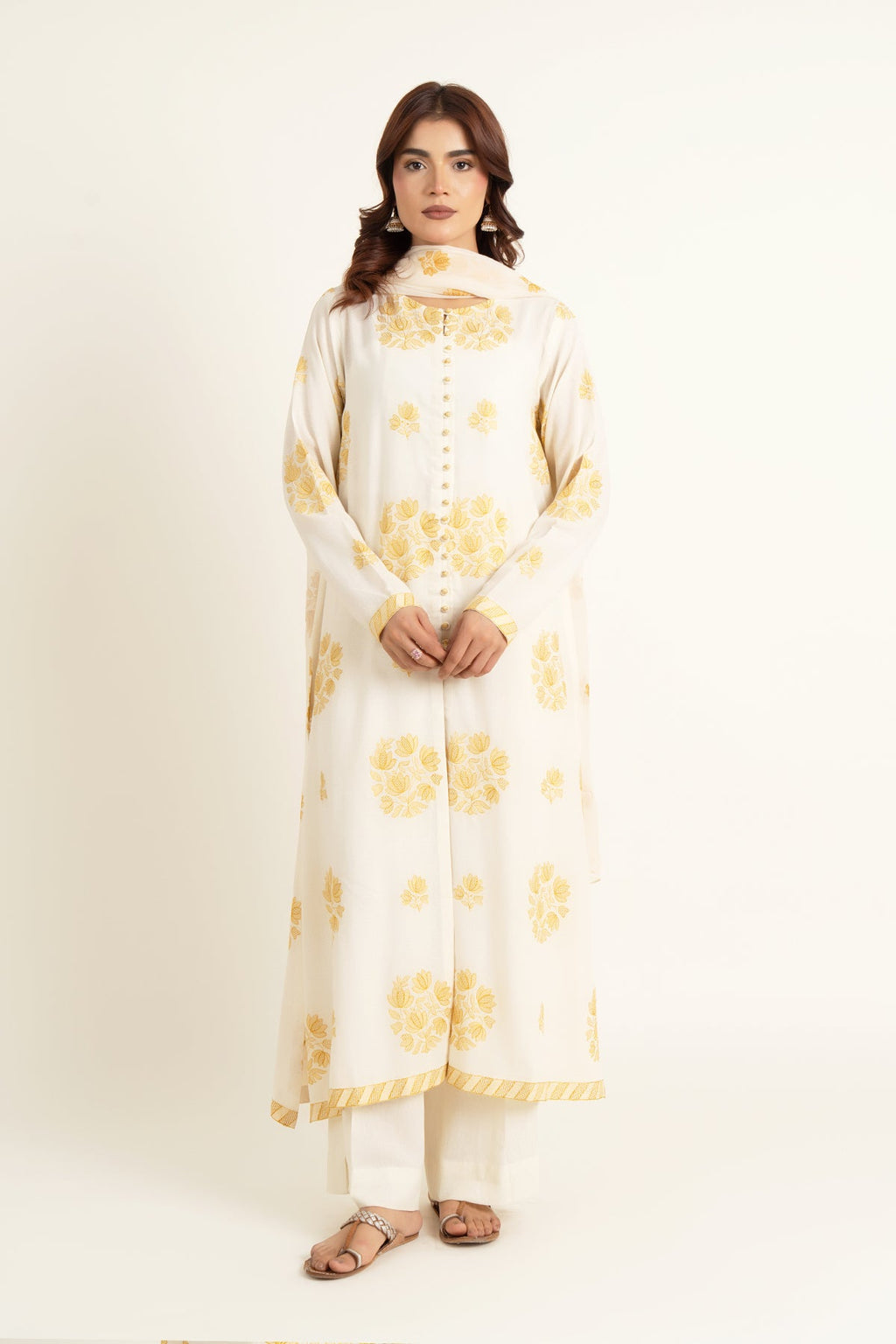 Embroidered O White Karandi Lawn 3-Piece Unstitched Suit by The Fabric Store