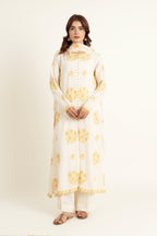 Embroidered O White Karandi Lawn 3-Piece Unstitched Suit by The Fabric Store