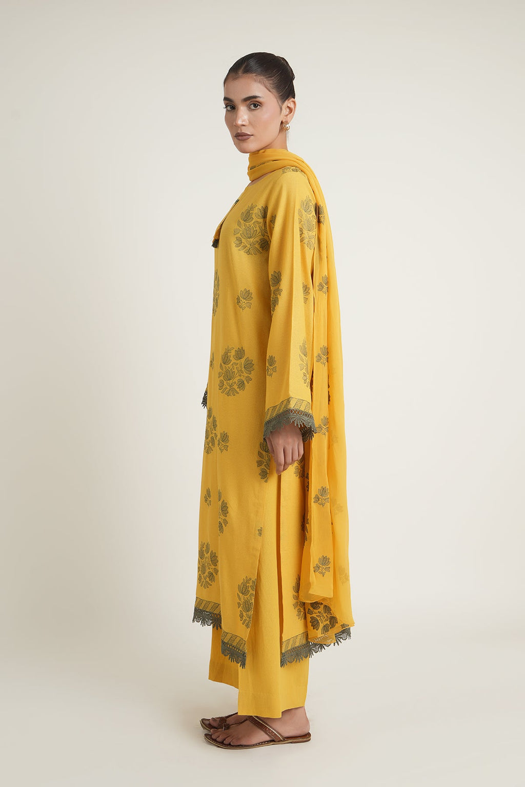 Embroidered Yellow Karandi Lawn 3-Piece Unstitched Suit by The Fabric Store, photo 3