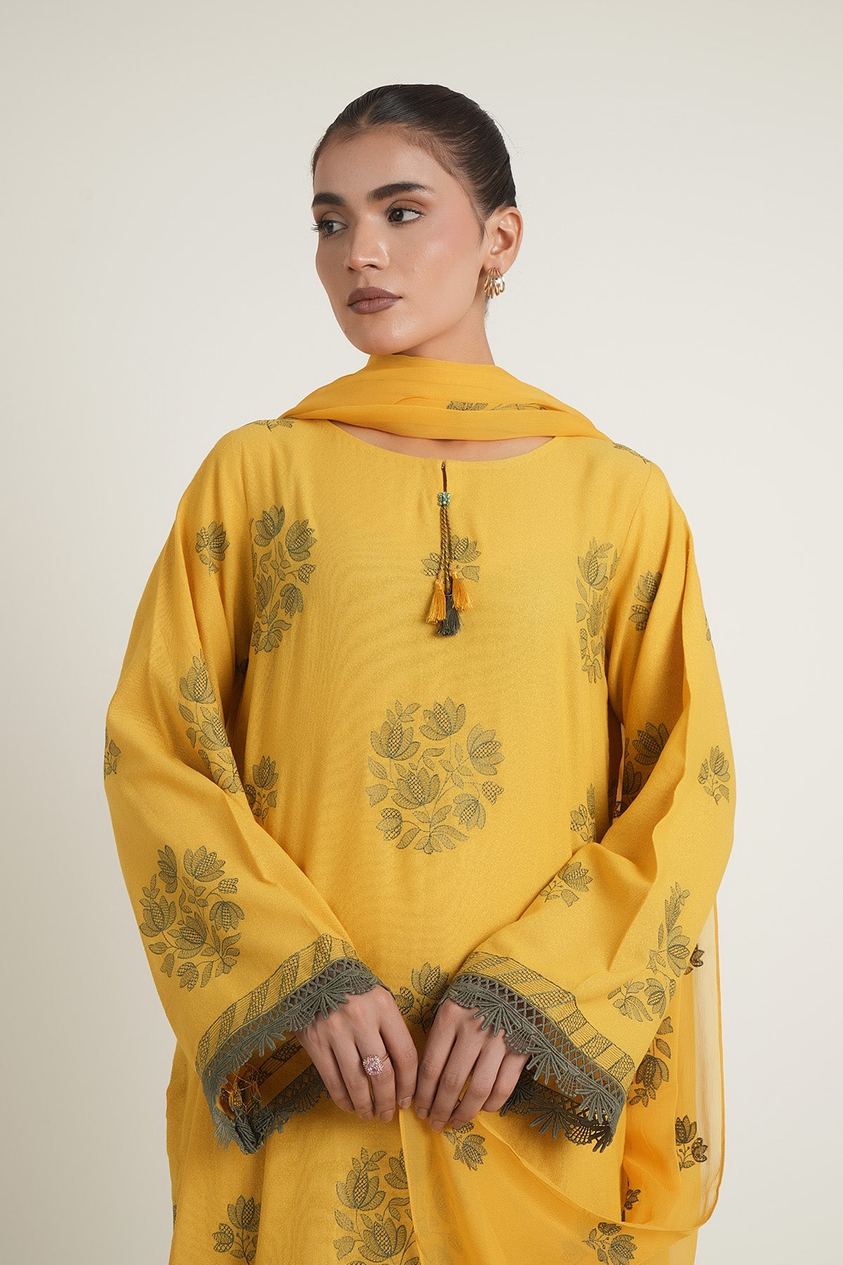 Embroidered Yellow Karandi Lawn 3-Piece Unstitched Suit by The Fabric Store, photo 4