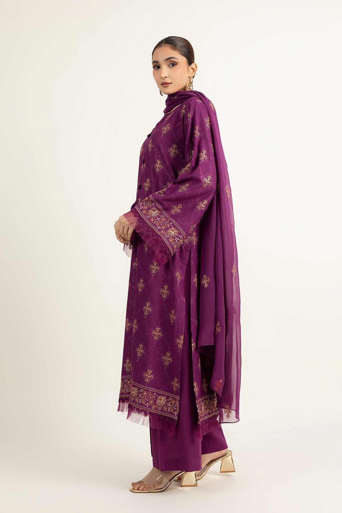 Embroidered Magenta Karandi Lawn 3-Piece Unstitched Suit by The Fabric Store, photo 3