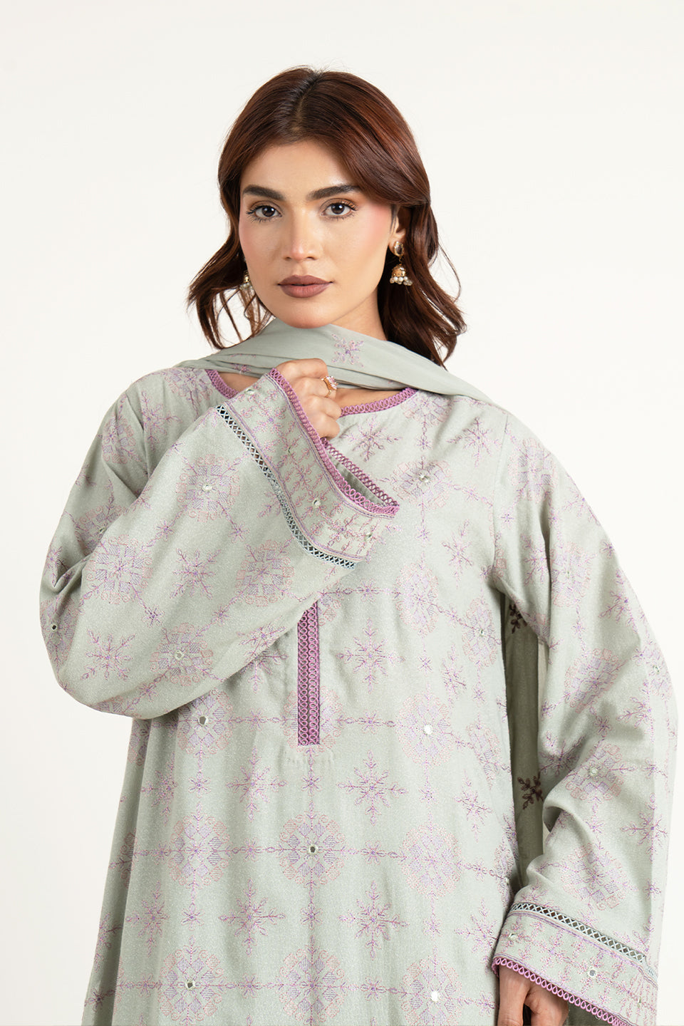 Embroidered & Embellished Green Karandi Lawn 3-Piece Unstitched Suit by The Fabric Store, photo 4