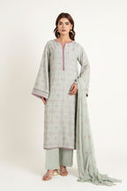 Embroidered & Embellished Green Karandi Lawn 3-Piece Unstitched Suit by The Fabric Store