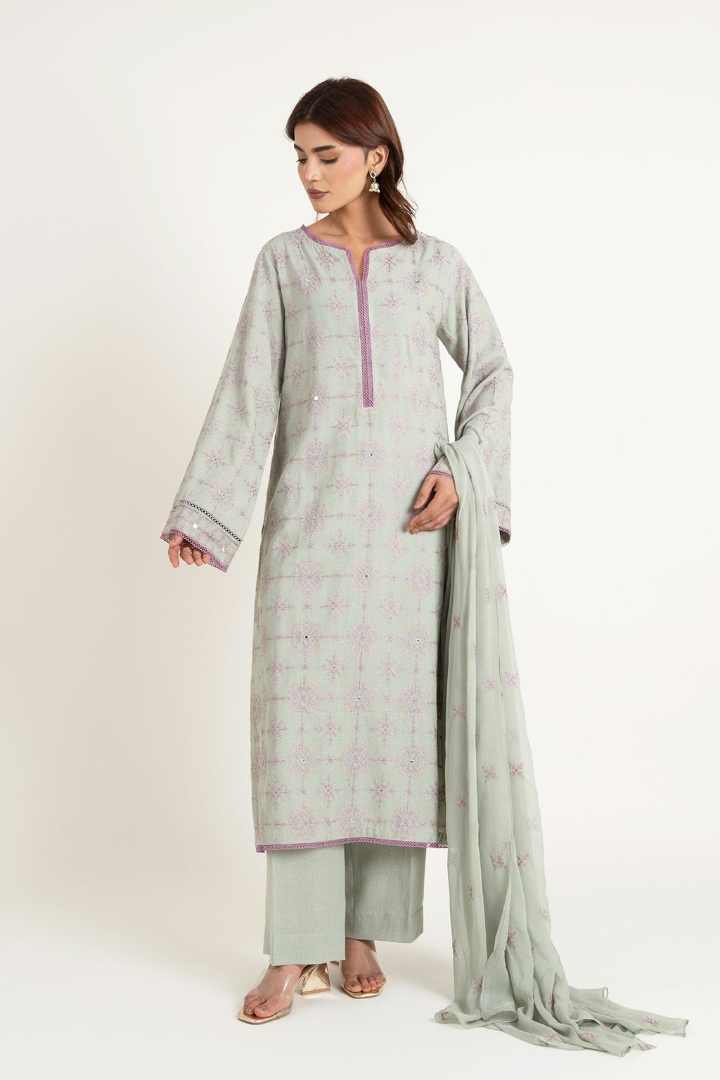 Embroidered & Embellished Green Karandi Lawn 3-Piece Unstitched Suit by The Fabric Store, photo 5