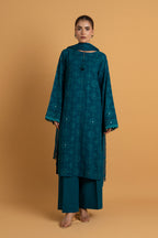 Embroidered & Embellished Teal Karandi Lawn 3-Piece Unstitched Suit by The Fabric Store