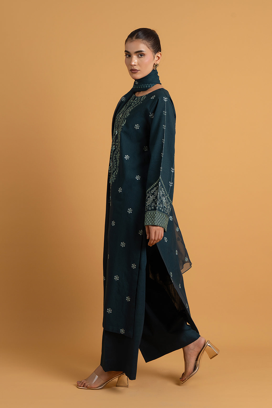 Embroidered Teal Slub Khaddar 3-Piece Unstitched Suit by The Fabric Store, photo 2