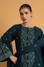 Embroidered Teal Slub Khaddar 3-Piece Unstitched Suit by The Fabric Store, photo 4
