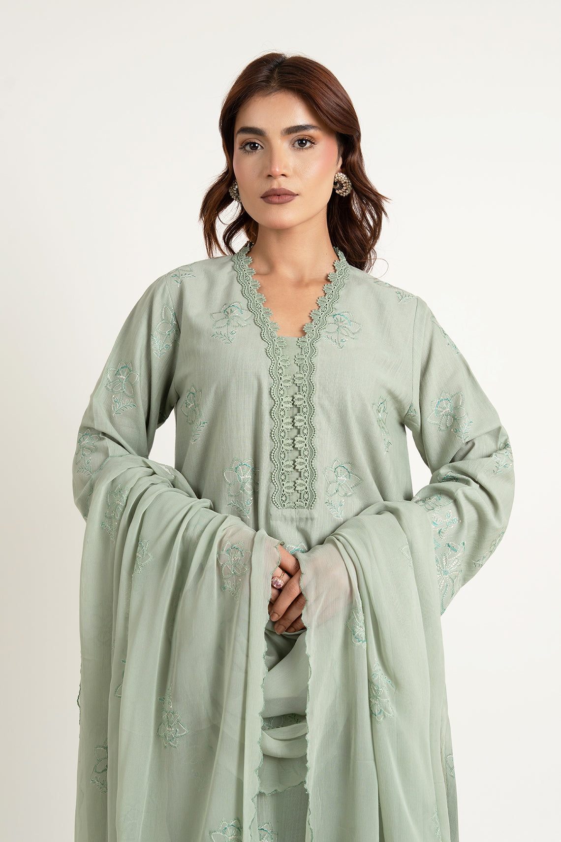 Embroidered Mint Slub Khaddar 3-Piece Unstitched Suit by The Fabric Store, photo 4