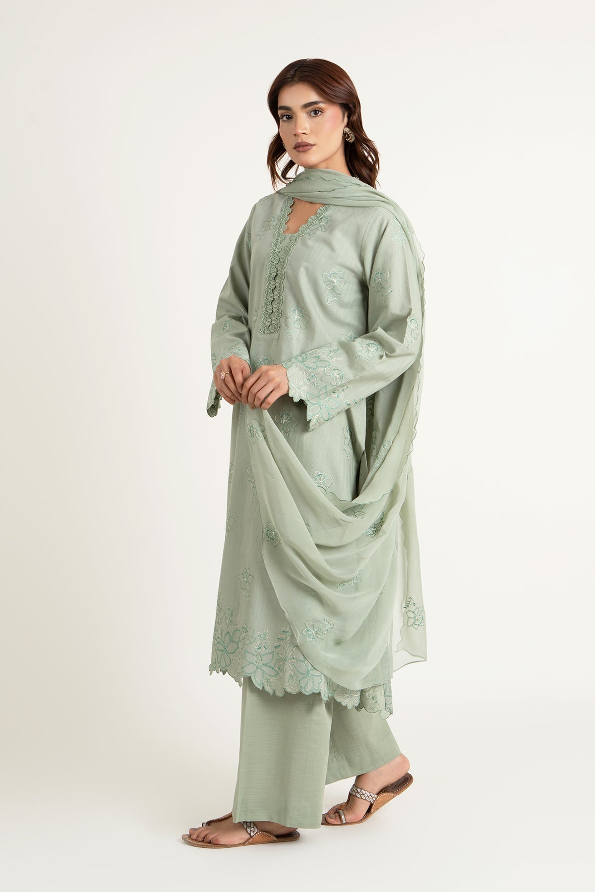 Embroidered Mint Slub Khaddar 3-Piece Unstitched Suit by The Fabric Store, photo 5