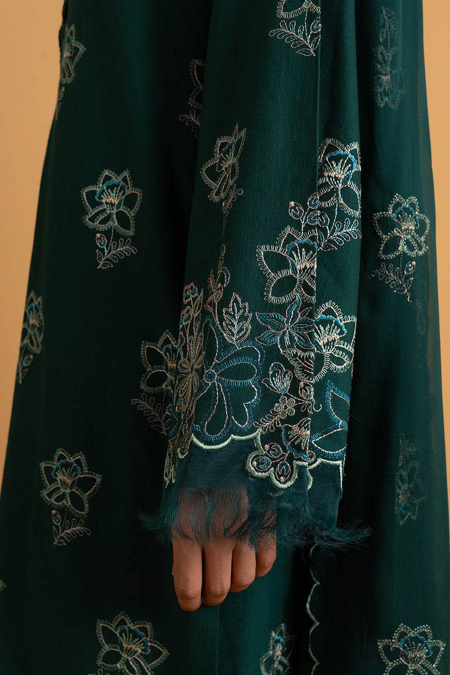 Embroidered Teal Slub Khaddar 3-Piece Unstitched Suit by The Fabric Store, photo 4