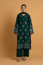 Embroidered Teal Slub Khaddar 3-Piece Unstitched Suit by The Fabric Store