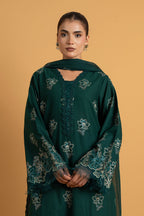 Embroidered Teal Slub Khaddar 3-Piece Unstitched Suit by The Fabric Store, photo 3