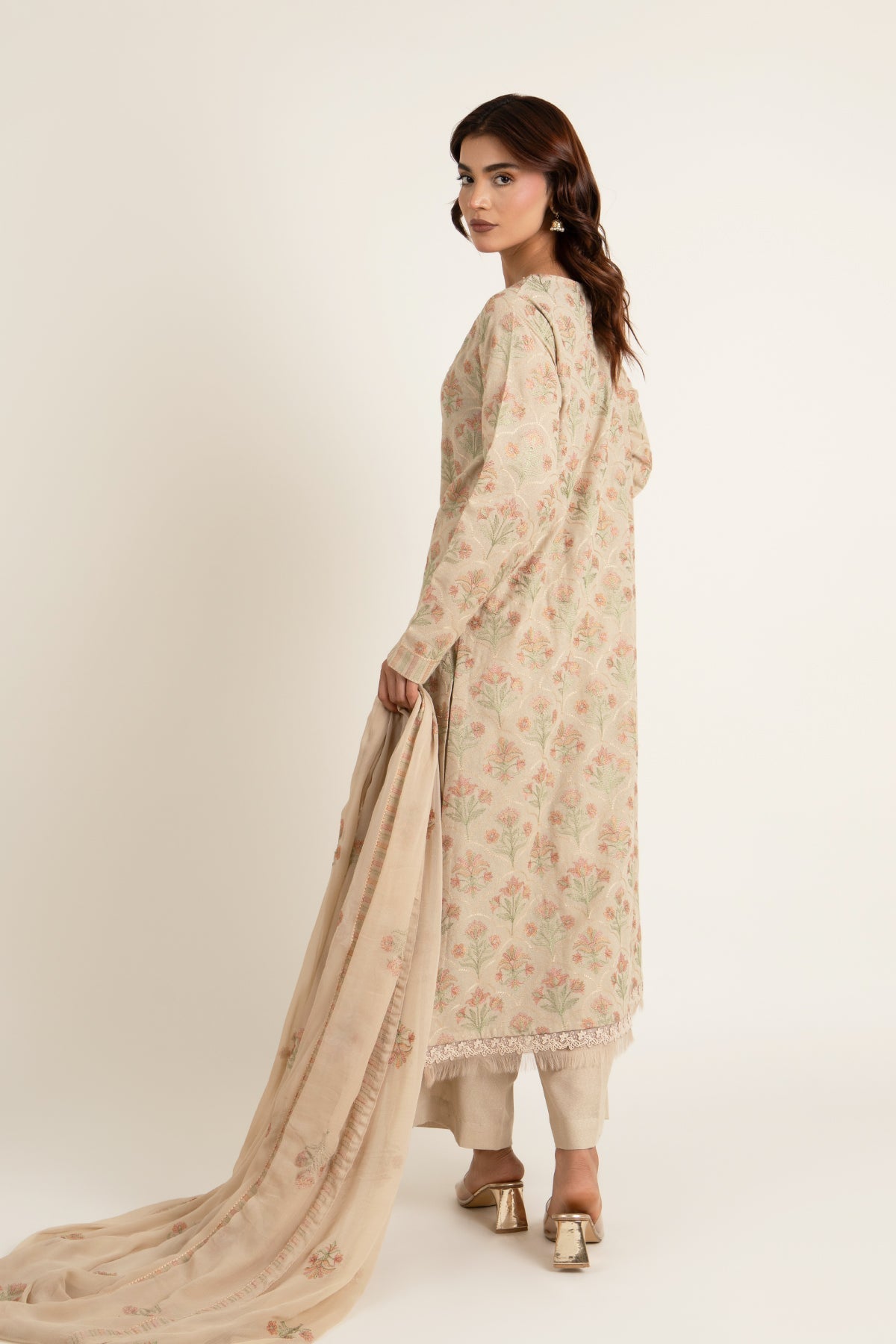 Embroidered Beige Karandi Lawn 3-Piece Unstitched Suit by The Fabric Store, photo 2