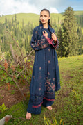 Embroidered Navy Blue Cotton Karandi 3-Piece Unstitched Suit by The Fabric Store