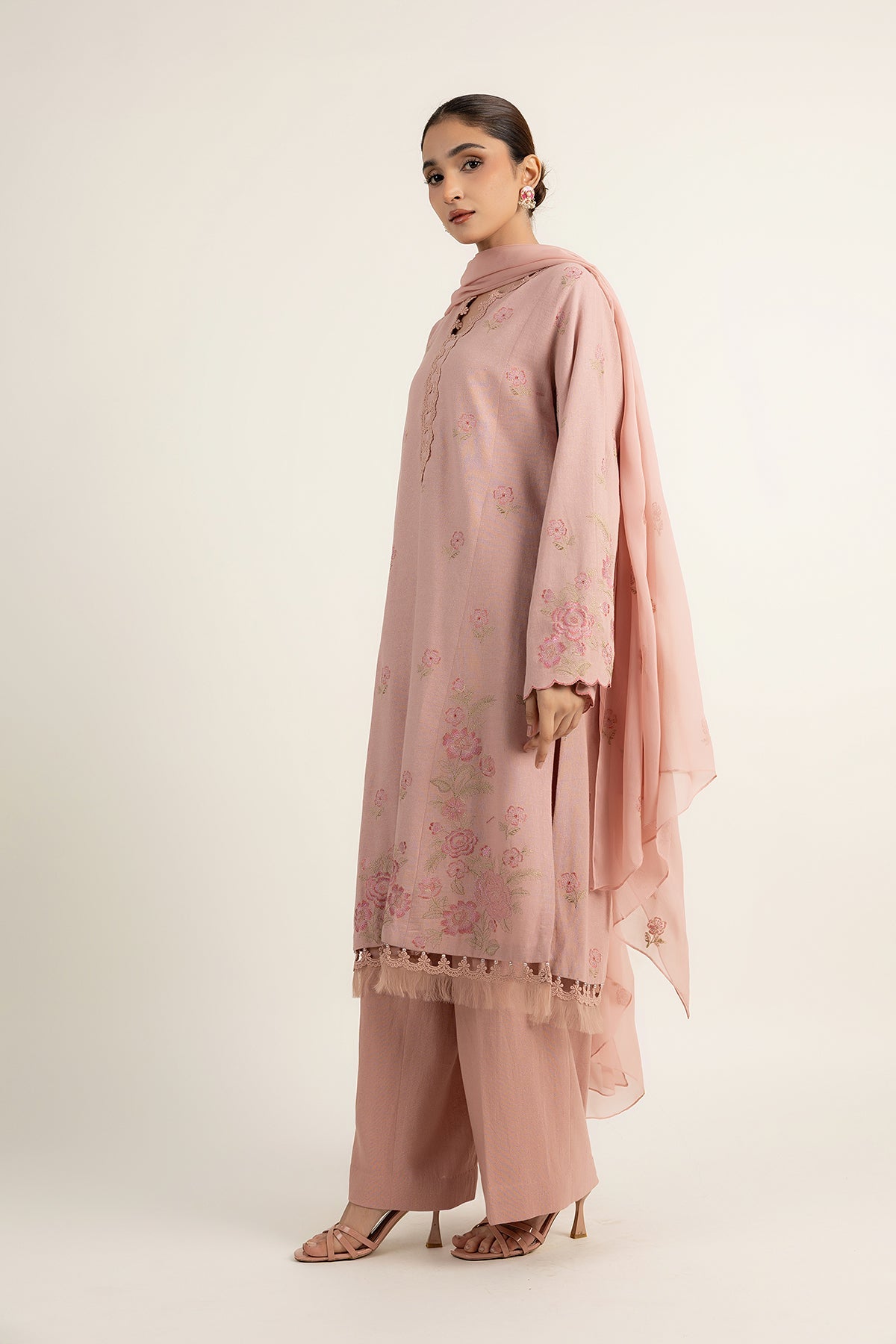 Embroidered Pink Cotton Karandi 3-Piece Unstitched Suit by The Fabric Store, photo 4