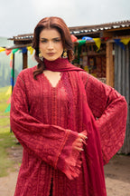 Embroidered Maroon Karandi Lawn 3-Piece Unstitched Suit by The Fabric Store, photo 4
