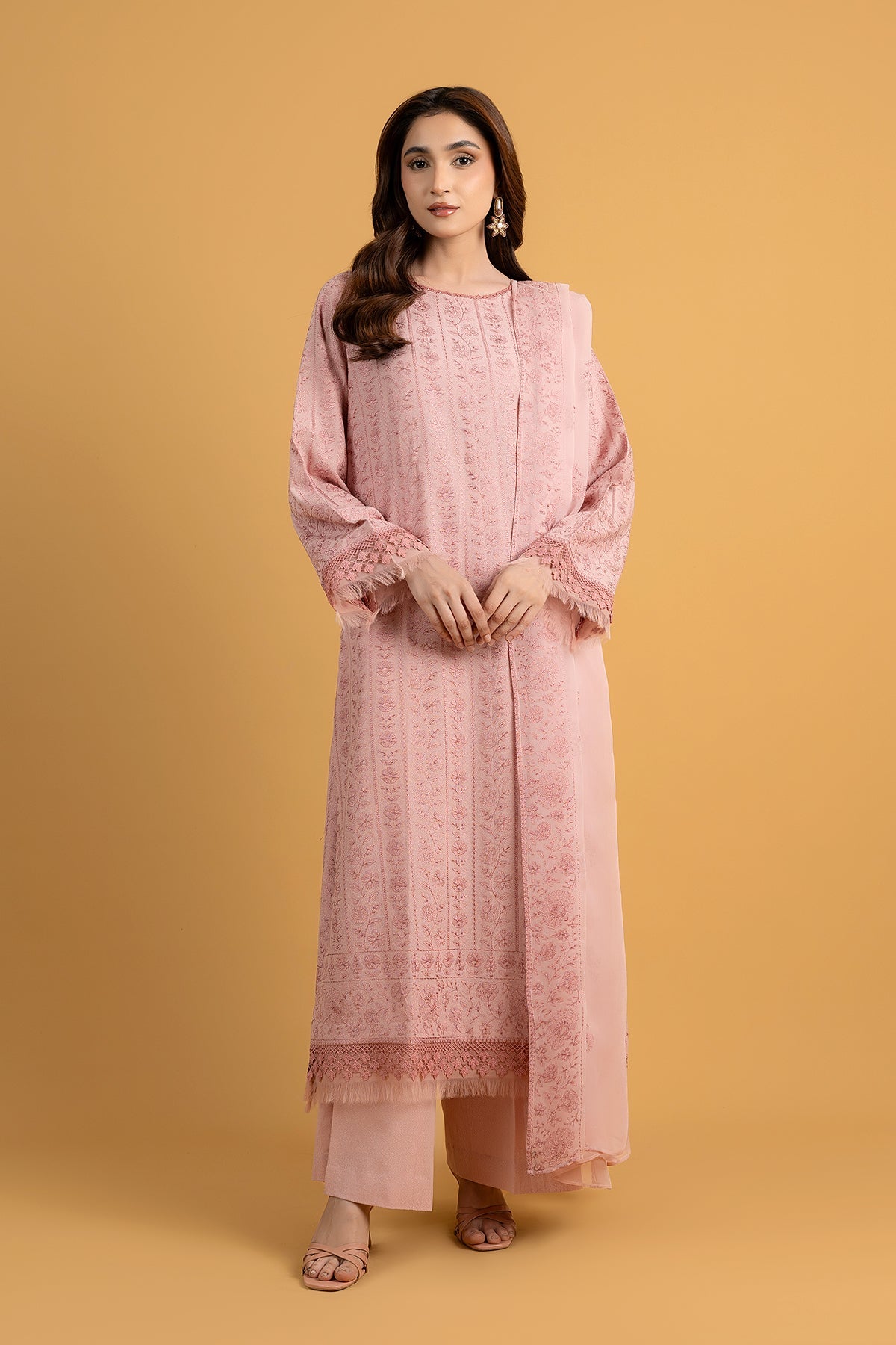 Embroidered Pink Karandi Lawn 3-Piece Unstitched Suit by The Fabric Store