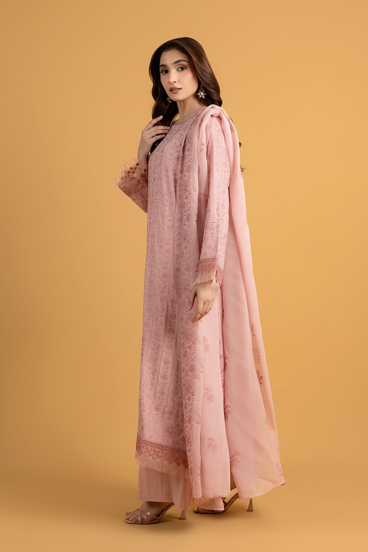 Embroidered Pink Karandi Lawn 3-Piece Unstitched Suit by The Fabric Store, photo 3