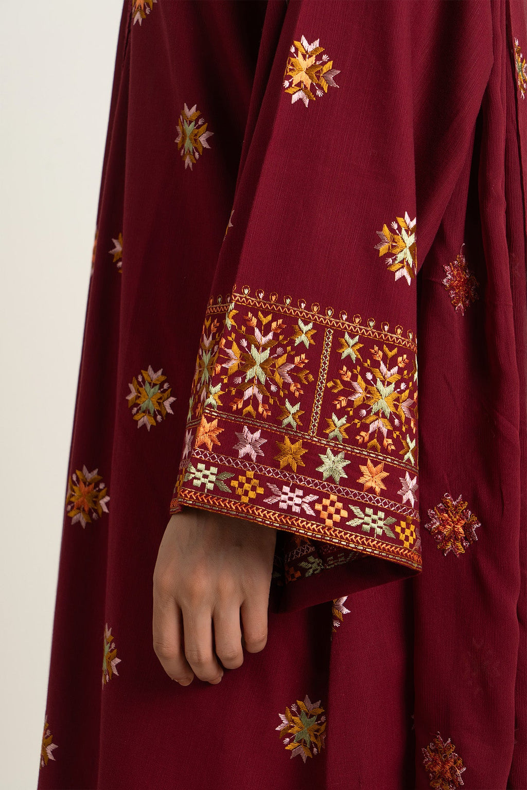 Embroidered Maroon Slub Khaddar 3-Piece Unstitched Suit by The Fabric Store, photo 3