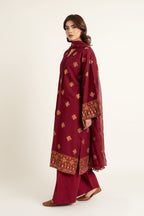 Embroidered Maroon Slub Khaddar 3-Piece Unstitched Suit by The Fabric Store, photo 4