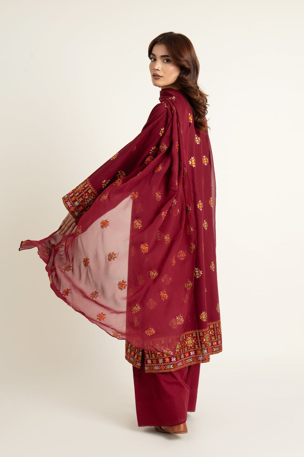 Embroidered Maroon Slub Khaddar 3-Piece Unstitched Suit by The Fabric Store, photo 2